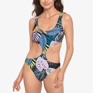 Salt + Cove Women's Black Stretch O-Ring Night Life One Piece Swimsuit Large NWT